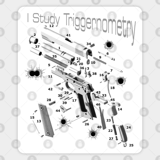 I Study Triggernometry Exploded view hand gun Magnet by The Laughing Professor